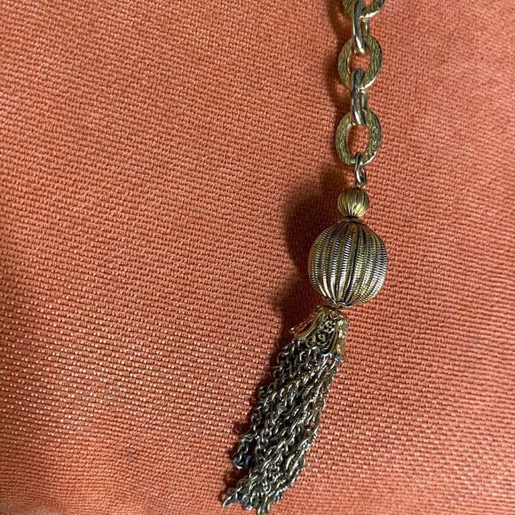 Vintage king gold tone lariat tassel chain necklace chunky thick hanging fashion - Picture 10 of 12